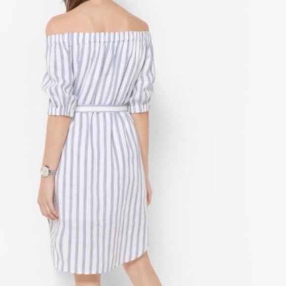 Michael Kors Striped Off the shoulder 100% Linen Dress Size Xs - Picture 5 of 11